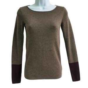 Akris Punto WooL Sweater Pullover Color Block Taupe Maroon Bateau Neck 4